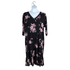 Karen Kane Black Floral Lace Trim Babydoll Midi Dress 3X Whimsigoth Fairy Grunge